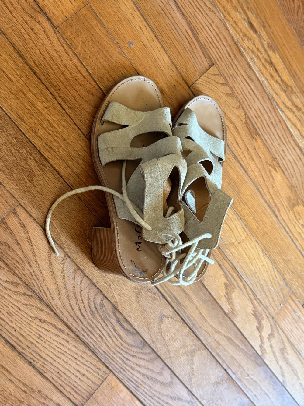 Women's Lace-Up Suede Block Heel Sandals in Taupe